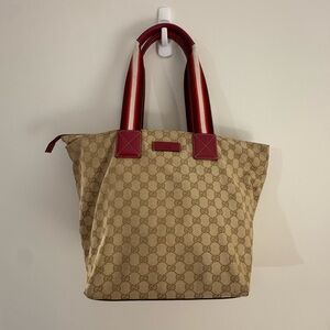 Gucci Beige and Red Signature Tote